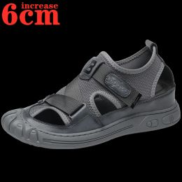 Sandals Summer Heightincreasing Sandals Men's Leather Heightincrease 7cm New Beach Shoes Leisure Sports Sandals Hollow Hole Shoes Male