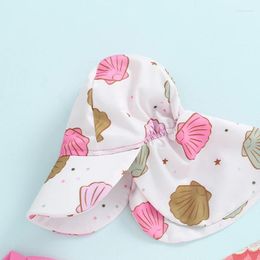 Clothing Sets Toddler Baby Girl Rash Guard Swimsuits Summer Shell Print Long Sleeves Swimwear And Sun Hat Set Bathing Suits Beachwear
