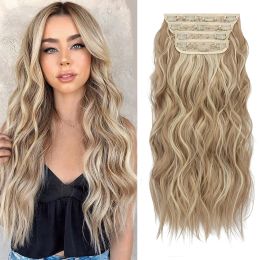 Piece Piece 4PCS 20Inch Clip In Soft Hair Synthetic Natural Black Hair Pieces for Women 180g Thick Wavy Clip in Hair