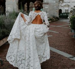 Vintage Country Style Beautiful Bohemian Lace Wedding Dresses Open Back 34 Sleeves Boho Beach Plus Size Wedding Dress Bridal Gown1703746