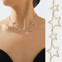 Chains Hollow Five-pointed Star Women's Necklace Inlaid With Rhinestones Shiny Fashion Y2k Banquet Clavicle Chain For Women Accessories