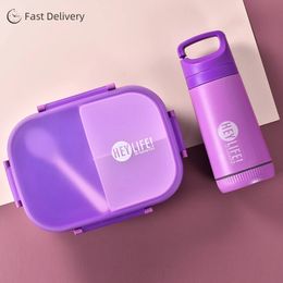 900ml Plastic Lunch Box With 350ml Water Bottle Set Bento Box For Kids Adults 3-Compartment Leakproof On-the-Go Meal Utensil Set 240304