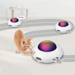 Intelligent Automatic Cat Toys UFO Interactive Cat Toys Pets Turntable Training Toys USB Charging Cat Teaser Replaceable Feather 240315