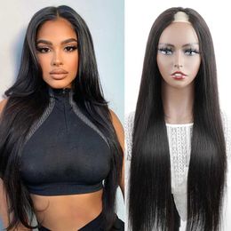 Synthetic Wigs Synthetic Wigs U V Part Wig Human Hair Bone Straight Human Hair Wigs No Leave Out Glueless Brazilian V Part Human Hair Straight Wigs for Women 240327