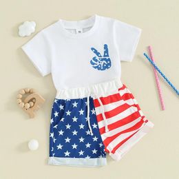 Clothing Sets 4th Of July Outfits For Baby Kids Boy Short Sleeve Tshirt Tops Star Print Shorts Independence Day Set