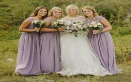 2020 Cheap Country Lavender Bridesmaid Dresses Lace Appliques V Back With Zipper Chiffon Wedding Guest Party Dresses Maid of Honor5406604