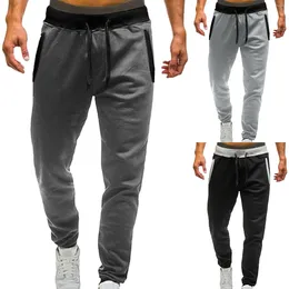 Men's Pants Mid Waisted Solid Casual Jogging Sports With Pockets Elastic Loose Trousers