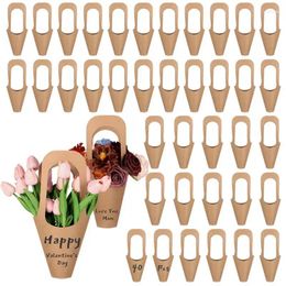 Gift Wrap 40Pcs Kraft Flower Bouquet Wrapping Bag Cone-Shaped Sleeves With Handles Brown Floral For Valentine'S Day