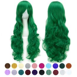 Synthetic Wigs 80cm Long Curly Hair Wig Heat Resistant Synthetic Hair Pink Green Hairpiece Party Cosplay Wigs for Women 240329