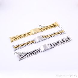 19 20 22mm Gold Two tone Hollow Curved End Solid Screw Links 316L Steel Replacement Watch Band Strap Old Style Jubilee Bracelet275T