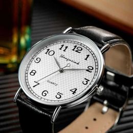 Wristwatches Fashion Mens Watch Arabic Number Unisex Strap Minimal Round Dial Classic Black Leather Strap Ladise Watches Wrist Watch 24319