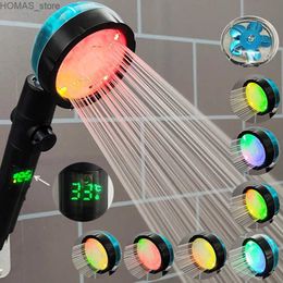 Bathroom Shower Heads LED Digital Temperature Display Shower Head Temperature Control Colourful Fan High Pressure Rainfall Showerhead With Stop Button Y240319