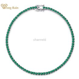 Bangle Wong Rain Hip Hop Rock Solid 925 Silver Round Sapphire Stone Bracelet Tennis Chain Jewellery Wholesale 240319