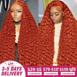 30 40 Inch Orange Ginger Deep Wave Human Hair Wig 250 Density 13x6 Curly Wave Colour Lace Front Human Hair Wigs for Women