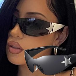 Sunglasses 1/2pcs Set Rimless One-Pieces Women Y2k Fashion Star Sunglass Men Vintage Wrap Around Sun Glasses Goggles Shades