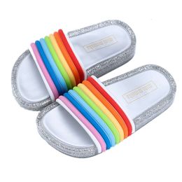 Childrens Sandals Illuminated Light Shoes Summer LED Flashing Jelly Girl Princess Baby Slippers Rainbow Durable And Anti Slip Elastic