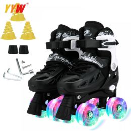 Shoes Black Whtie Roller Skates Adult Kids Double Row Pulley Flash 4Wheel Men Women Adjustable Patines Ourdoor Skating Shoes Patines