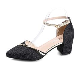 HBP Non-Brand Womens Low Mid Square Heel Ankle Strap Sandal Office Ladies Pointed Toe Pumps Shoes Black White Wedge Sandals for Women