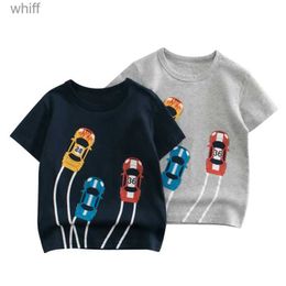 T-shirts 2024 Summer New Boys Short Sleeved T-shirt Kids Clothes O-Neck Cartoon Car Cotton Base Shirts 2-10 Years Old Childrens ClothingC24319