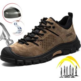 Boots Men Safety Shoes Suede Leather Steel Toe Shoes Antistab Antipuncutre Rubber Construction Work Safety Boots Man Work Boots 2023