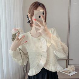 Women's Blouses French Celebrity Irregular Flounce Shirt Women Fashion Round Neck Patchwork Texture Temperament Korean Slim Spring Female