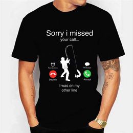 Men's T-Shirts Mens T-shirts fishing funny sorry I missed your phone I was on my second line fisherman dad classic man T Shirt Camisetas man 240327