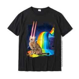 Men's T-Shirts Laser Cat Rainbow Sci-fi Space Geek T Shirt for Men Design Rife Cotton T-Shirts 240327