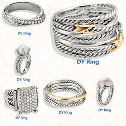 Retro DAVID Cross Pearl European and American Designer Diamond Ring Luxury Jewellery DY Brand Ring Women's Birthday Gift 925 Sterling Silver Two tone