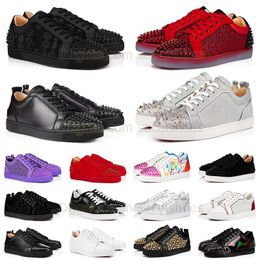 Original flache Vintage Red Bottoms Staubbeutel mit Box Freizeitschuhe Schwarz Weiß Spikes Bottomshoes Herrenschuhe Sneakers Nieten Wildleder Loafers Redbottoms Ledertrainer