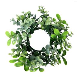 Decorative Flowers Artificial Eucalyptus Leaves Wreath Home Decoration Round 9.8inch Candle Ring For Party Kitchen Dining Room Tabletop