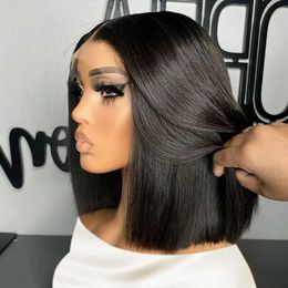 Synthetic Wigs Synthetic Wigs Rosabeauty Short Bob Straight Lace Front Wig 13X4 HD Lace Frontal Wig 250 Density Human Hair Wig For Women Pre Plucked 240329