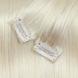 Extensions White Blonde #1001 Clip In Hair Extension Human Hair Extensions Natural Real Hair 7pcs/set ClipOn Hair Full Head 14"24"