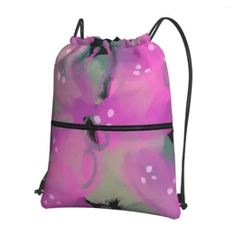 Backpack Soft Bright Pink Flower Pattern With Black Background Portable Backpacks Drawstring Bag Fashion Book Bags For School Students