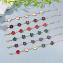 Link Bracelets Fashion Summer Sweet Colourful Five Leaves Flower For Girl Women Wedding Birthday Jewellery Gifts Plum Blossom Bangles