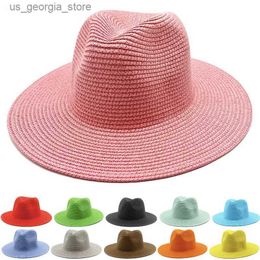 Wide Brim Hats Bucket Hats Sunshade Hat Mens and Womens Summer Panama Wide Brown Str Hat Fashion Colourful Outdoor Jazz Beach Str Hat Y240319