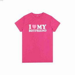 Women's T-Shirt Summer Couple T-shirts I Lover My Boyfriend Print Tops Short Sleeve Character PrintingC24319