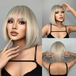 Synthetic Wigs Lace Wigs Short Straight White Platinum Wigs for Women Short Bob Synthetic Wig With Bangs Shoulder Length Heat Resistant Cosplay Wig 240328 240327