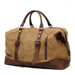 Duffel Bags Men's Canvas Leather Duffle Bag Oil Wax Crossbody Carry On Luggage Travel Large