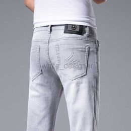 Jeans de jeans masculinos jeans para homens primavera/verão novo cinza claro slim fit