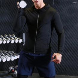 Men's Hoodies Men Hooded Zipper Jacket Solid Color Coat Quick Dry Sport Slim Fit Cardigan For Gym Outdoor Jogging