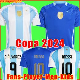 Аргентина футбольная джерси Copa 24 25 фанатов версия игрока 2024 2025 Dybala Martinez Messis Maradona de Paul Футбольная рубашка для футбольных рубашек мужчина детские комплекты наборы детский комплект Di Maria Boys
