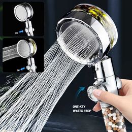Bathroom Shower Heads New 2023 filtered shower head with propeller 360 degree rotation water-saving SPA anionic stone bathroom accessories Y240319