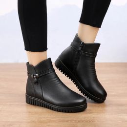 Boots Women's Boots Wedge Bowknot Waterproof Ankle Boots for Women Short Plush Zip Platform Female Winter Shoes Black Brown