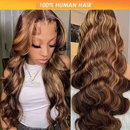 Synthetic Wigs Synthetic Wigs Highlight Body Wave 13x4 Lace Front Wig Brazilian 4/27 Coloured Highlight Human Hair Wigs Transparent Lace Closure Wig Choice Wig 240327