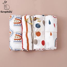 Kangobaby My Soft Life 4pcs Set All Season Multifunctional Baby Muslin Swaddle Blanket born Bath Towel Infant Wrap Quilt 240304