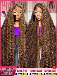 40 Inch 13x6 Curly Highlight Ombre Guluess Hd Lace Front Human Hair Wig 4/27 Coloured Deep Wave 13x4 Lace Frontal Wigs on Sale