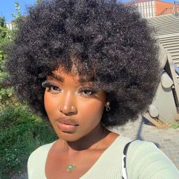 Wigs Short Fluffy Afro Kinky Curly Human Hair Wig With Bangs 180% Density Full Machine Wigs Natural Pixie Cut wig Brazilian Hair