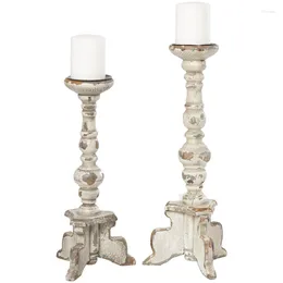 Candle Holders DecMode 2 White Wood Tall Holder With Distressed Accents Set Of