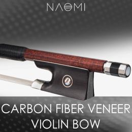 Guitar Naomi Luxurious 4/4 Violin Bow Carbon Fibre Stick Pernambuco Veneer Bow Ebony Frog W/ Paris Eye Inlay Well Balanced Violino Arco