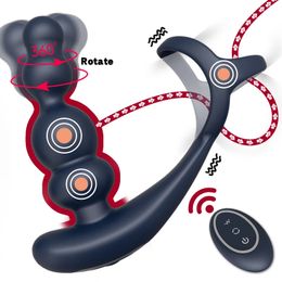 Male Prostate Massager Vibrator 360°Rotate Anal Plugs Penis Ring Butt Plug Vibrator Wireless Control Sex Toy for Men Masturbator 240311